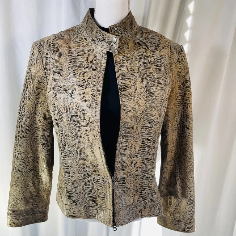 Alfani GenuineLeather Python-Embossed Moto Jacket/ Size XL - Picture 3 of 16